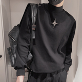 CX17-特P58-控78冬季加绒半高领打底衫男休闲纯色套头长袖T恤黑，男装卫衣，电商A216