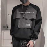 WY107-P68-控98秋季新款卫衣男休闲圆领套头牛仔拼料卫衣男上衣，男装卫衣，电商A216