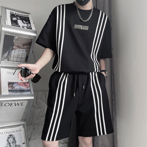 TZ50-P88 控138 夏季男士套装社会小伙两件套男宽松t恤圆领短袖T图片