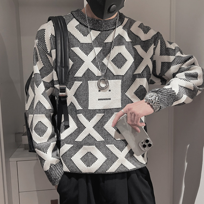 MX129-P98控1382023针织衫外套提花高级感上衣男生冬季撞色毛衣,男装针织衫/毛衣,电商A216