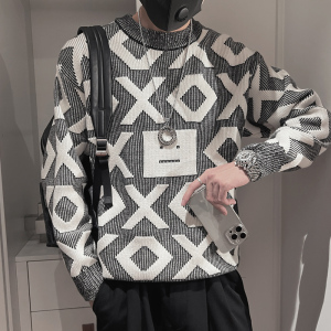MX129-P98控1382023针织衫外套提花高级感上衣男生冬季撞色毛衣