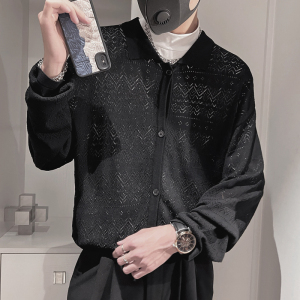 WT19-P78控108秋季男士修身翻领薄款针织外衣社会小伙外套开衫