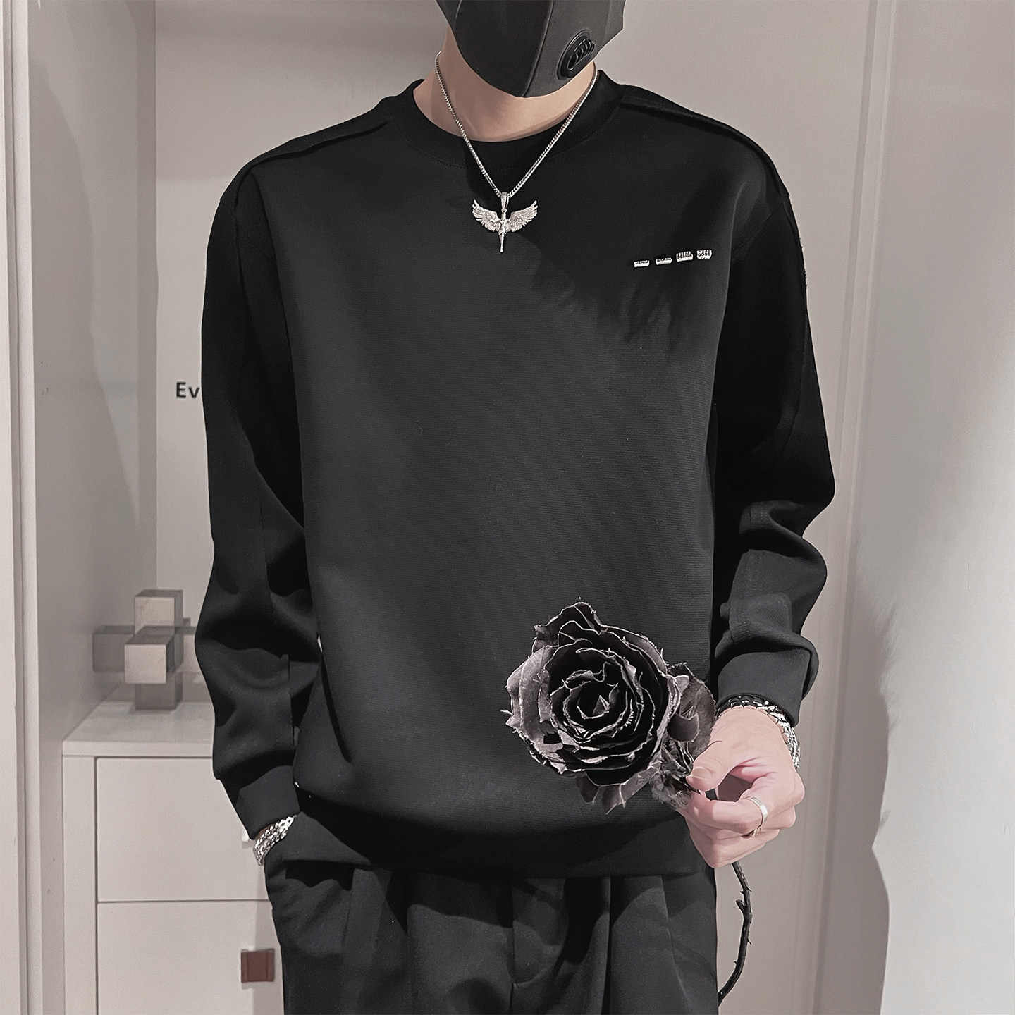 WY288-P68-控98-M-3XL67%棉33%聚酯纤维解构缝合肩线底摆开口卫衣,男装卫衣,电商A216