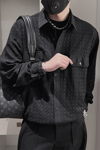 CS21-P68 控98 2023秋季新款衬衣男翻领宽松镂空ins衬衫外套男图片