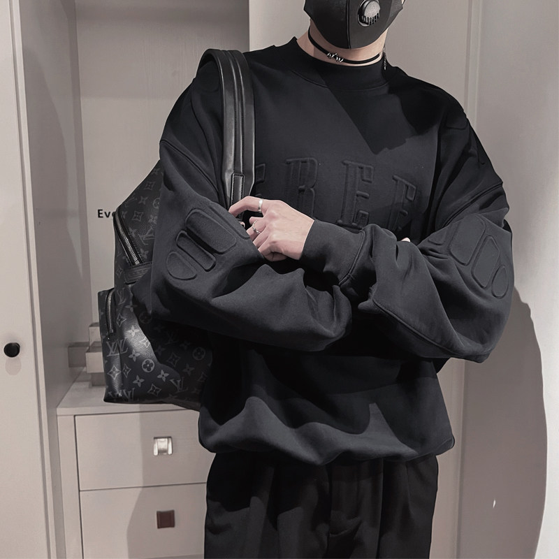WY202-特P68-控98面50%50%涤底涤蝙蝠衫卫衣大面积对称钢印,男装卫衣,电商A216