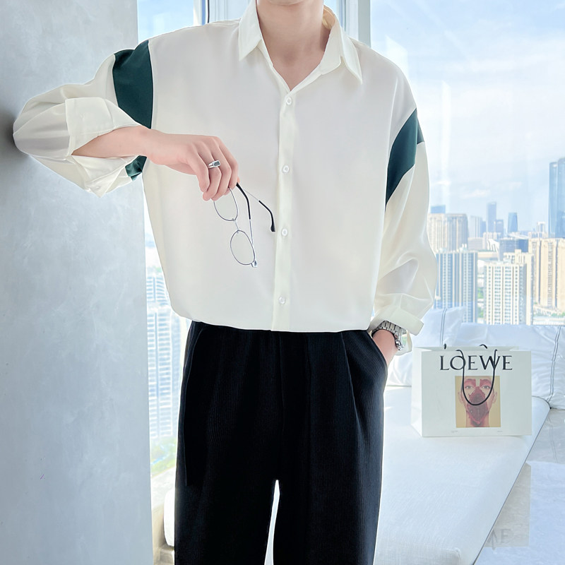 QC012-P582023秋季宽松长袖衬衣男潮流垂感简约外穿长袖衬衫上衣,男装衬衫,电商A216