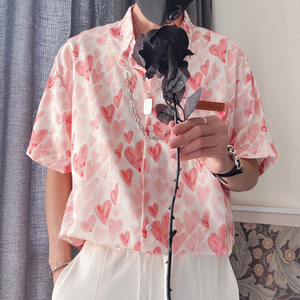 S38-P58-控89 聚酯纤维夏季男士衬衫短袖宽松休闲色衬衣男短图片