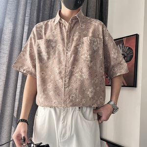 S69-特P58-控78M-3XL 聚酯纤维满身花双口袋小方领衬衣微阔版图片