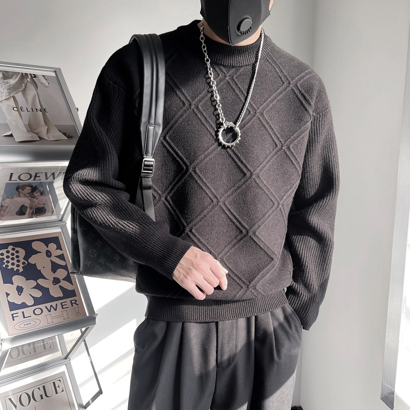 MX158-P88 控118 秋冬季毛衣男针织保暖线圆领纯色打底衫加厚衣服图片
