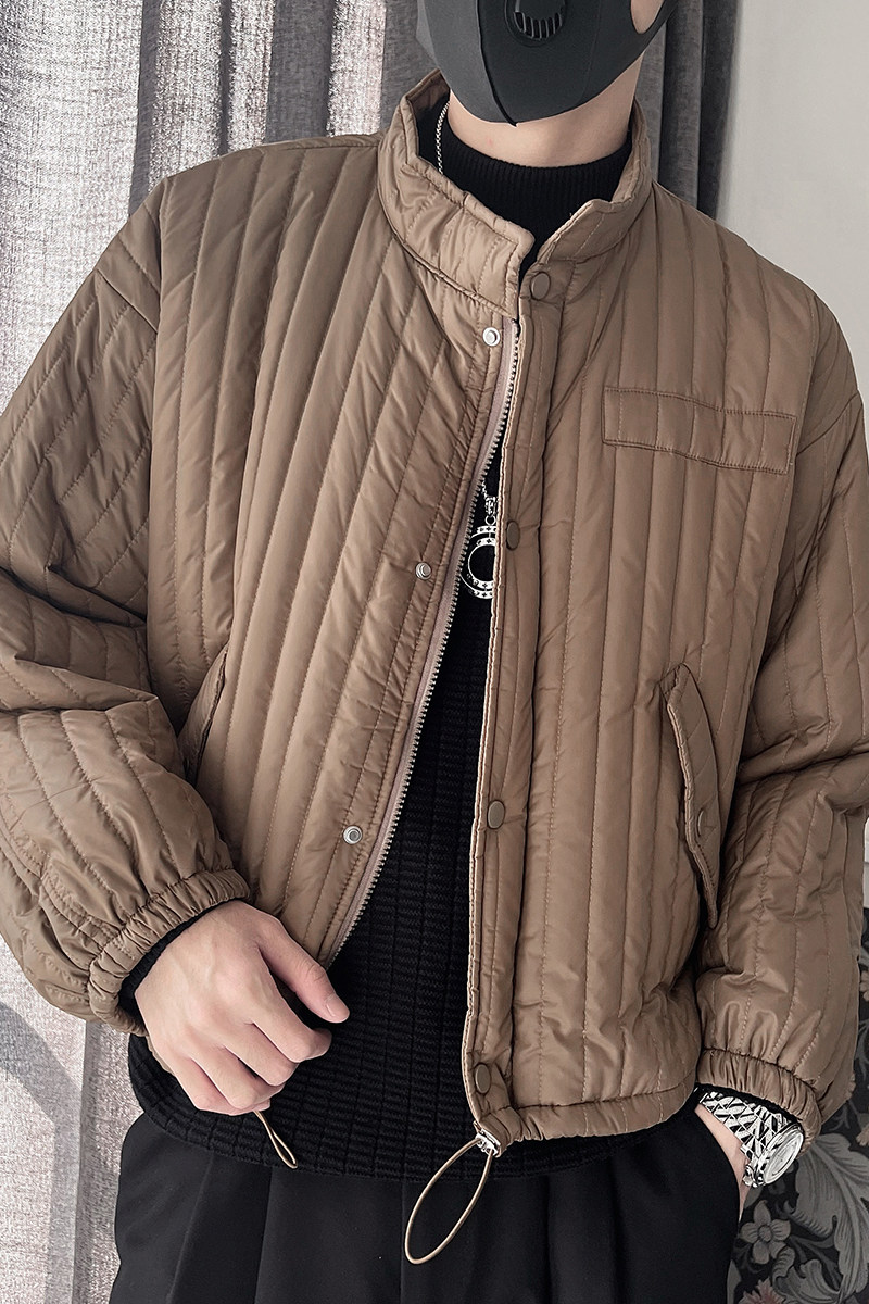 Y85-特P982023冬季新款纯色棉服男潮牌痞帅立领男士设计感棉袄咖,男装棉衣,电商A216