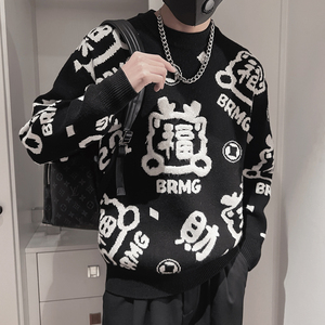 MX138-P88 控118 新年款红色黑色情侣男女同款秋冬款针织衫毛衣图片