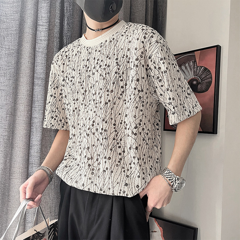 D98-M-3XLP78-控108聚酯纤维高品小香风面料提花全身满花,男装T恤,电商A216