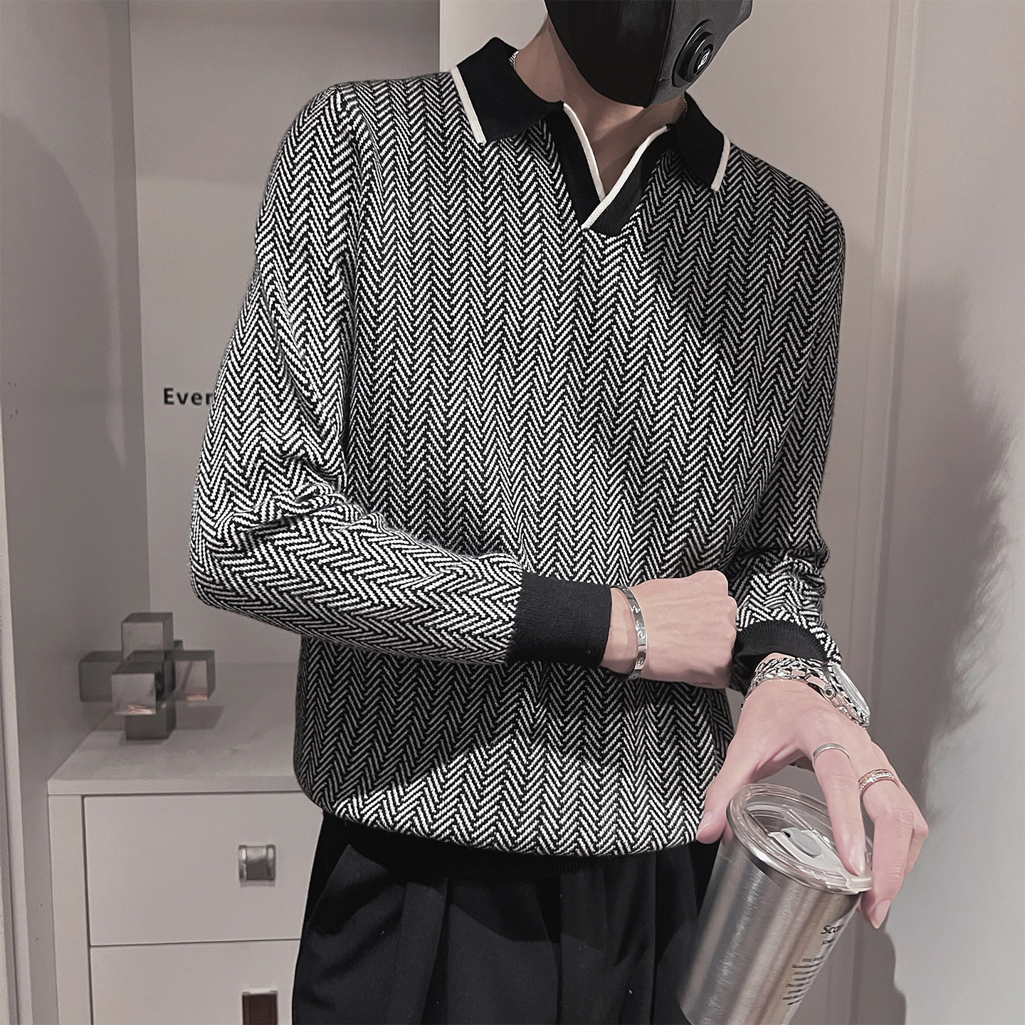 MX236-P68控98M-3XL50%腈纶28%聚酯纤维22%锦纶翻领老钱风针织衫,男装针织衫/毛衣,电商A216