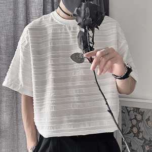X112-P45控69夏季男士设计感半袖宽松潮流五分袖t恤上衣T短袖