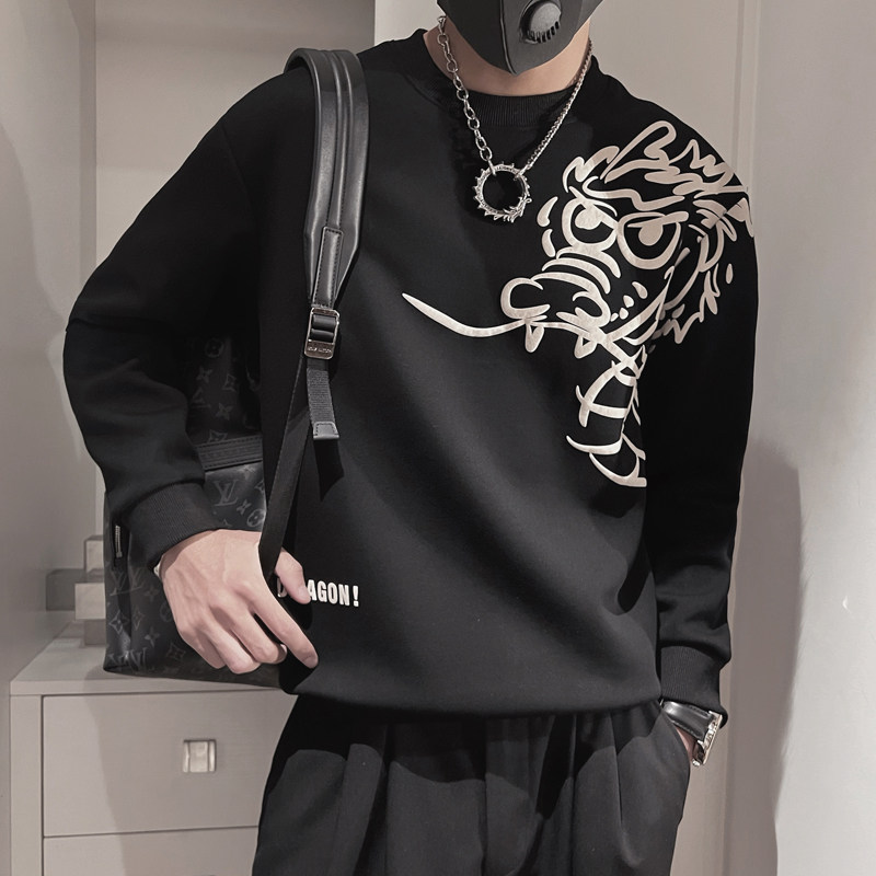 WY151-P58 控78 秋季社会小伙修身圆领卫衣男长袖外套印花套头T图片