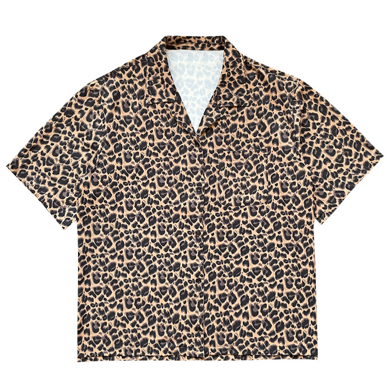 S28-M-3XL-P58聚酯纤维戗驳领豹纹衬衣,男装衬衫,电商A216