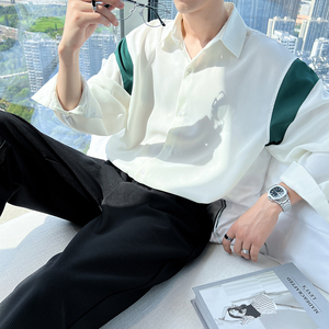 QC012-P58 2023秋季宽松长袖衬衣男潮流垂感简约外穿长袖衬衫上衣图片