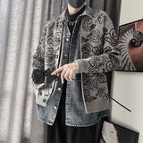 MX230M3XLP108控148腈纶15%尼龙15%涤纶70%牛仔底腰果花毛衣开衫，男装夹克，电商A216