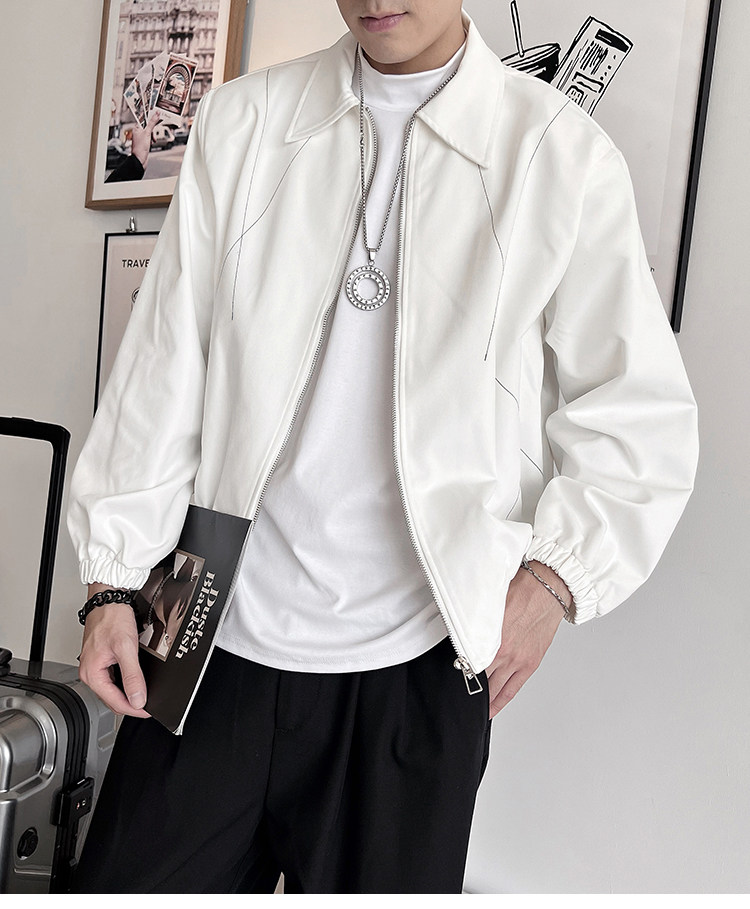 WT35B-特P88控118涤纶新款薄款外套男翻领明线潮帅气夹克黑,男装夹克,电商A216