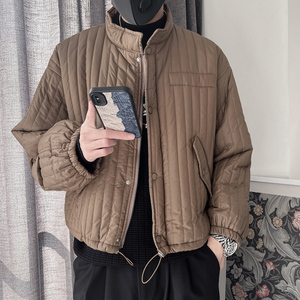 Y85-特P98 2023冬季新款设计感立领纯色棉服男潮牌痞帅男士棉袄黑图片