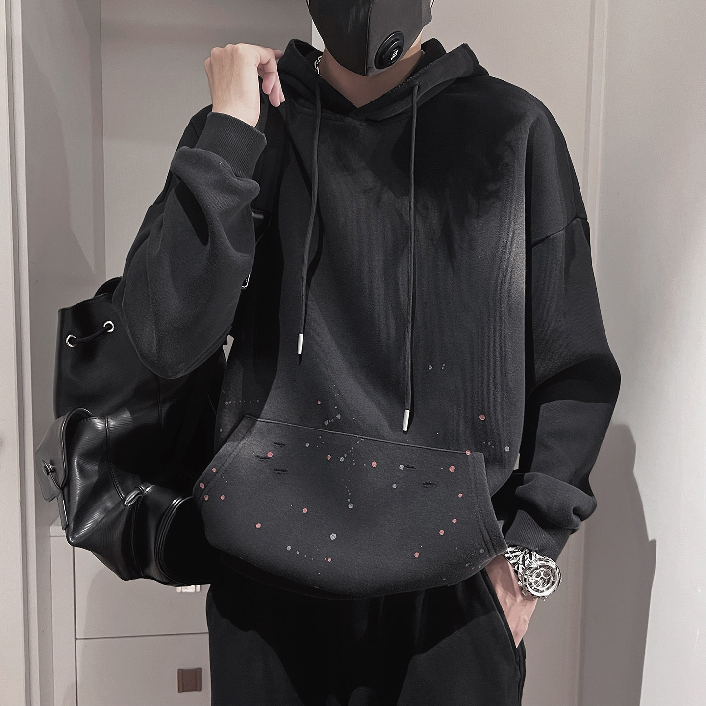 WY297 P78-控108-M-3XL- 75%棉%聚酯纤维 洗水做旧泼墨连帽卫衣图片