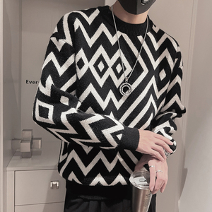 MX109-P78- 控108 男士冬季针织衫宽松圆领加厚潮牌套头线衣黑1图片