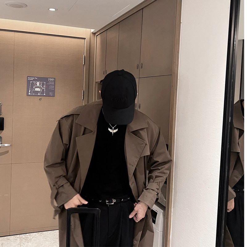 WT37-特P138 2023新款秋冬男士长款风衣帅气休闲大衣高级感外套咖图片