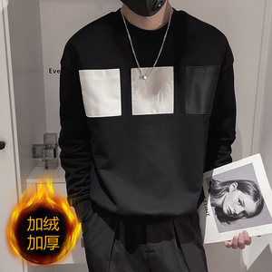 WY85-特P55 控78 加绒特P60 秋季卫衣男2023新款贴布痞帅小伙圆领图片