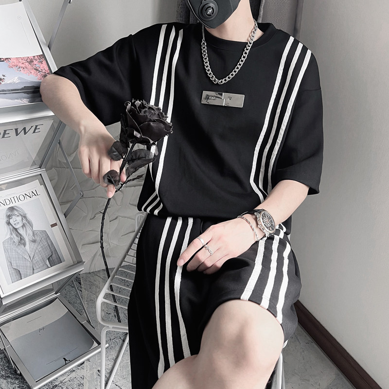 TZ50-P88 控138 夏季男士套装社会小伙两件套男宽松t恤圆领短袖T图片