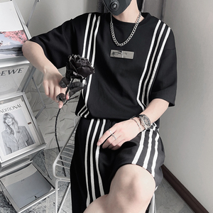 TZ50-P88 控138 夏季男士套装社会小伙两件套男宽松t恤圆领短袖T图片