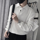 WY91-P68控982023秋季高级小伙风新款纯色长袖翻领卫衣男白，男装卫衣，电商A216