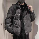 Y105-P218控298外聚酯纤维编织面料拼接假两件翻领羽绒服50绒，男装羽绒服，电商A216