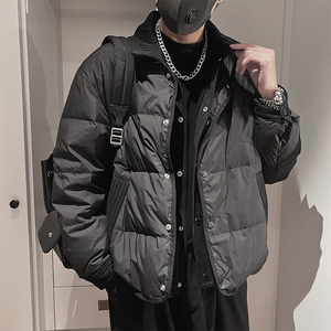 Y105-P218控298外聚酯纤维编织面料拼接假两件翻领羽绒服50绒图片