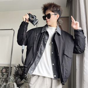 Y109B-P198-控265 聚酯纤维假两件拼牛仔薄羽绒服50绒 单件含,男装羽绒服,电商A216