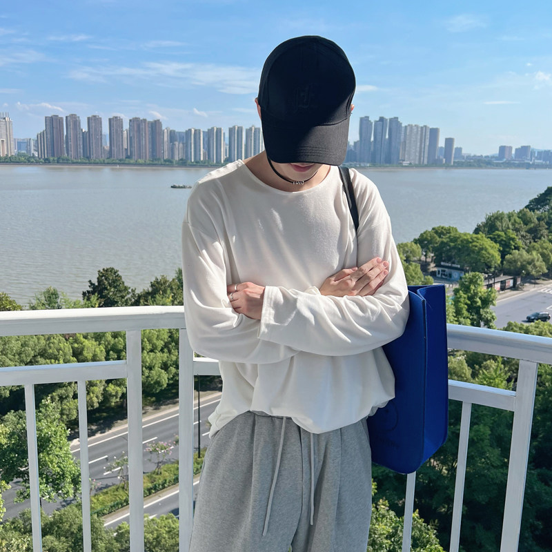 CX21-P58控78秋季新款打底衫款宽松纯棉社会小伙圆领体恤秋衣T,男装T恤,电商A216