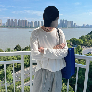 CX21-P58 控78 秋季新款打底衫款宽松纯棉社会小伙圆领体恤秋衣T图片