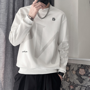 加色Q30-P58 控78 2023秋季新款暗纹印花字母男套头社会小伙卫衣图片