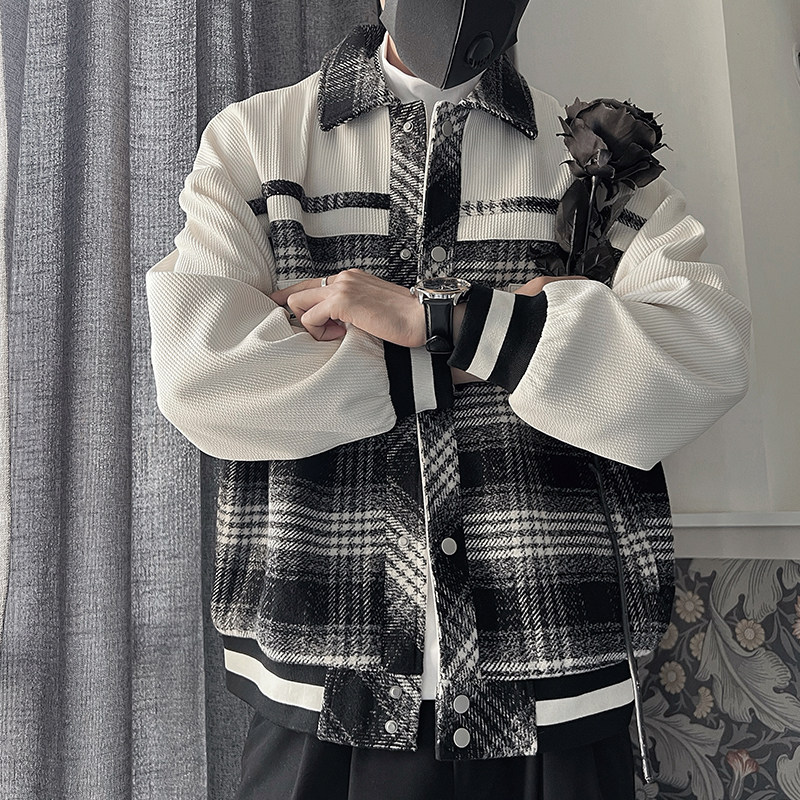 WT29-P98控138秋季男士拼接翻领休闲潮牌社会小伙夹克男外衣咖,男装夹克,电商A216