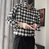 CS66-M-3XLP68控9895%棉5%聚酯纤维经典黑白方格衬衣反扣微阔版，男装衬衫，电商A216