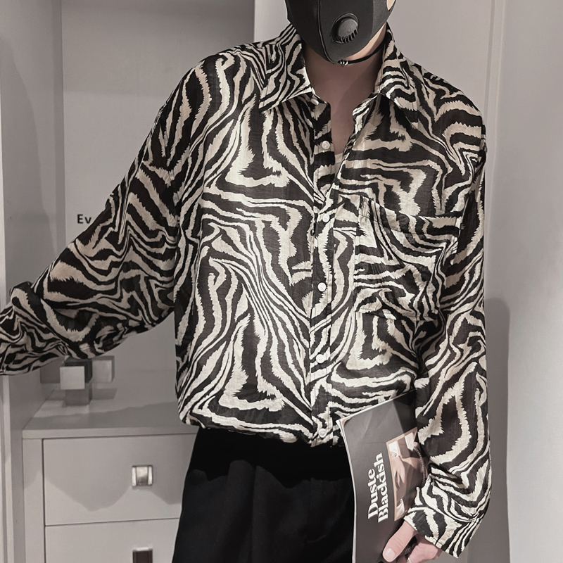 CS37-P68控982023秋季新款社会小伙花色衬衣男条纹长袖宽松衬衫，男装衬衫，电商A216