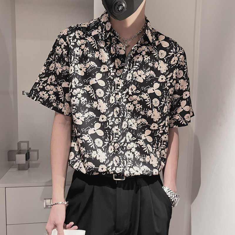 S29-P55控78夏季男士宽松印花社会小伙花色衬衣男外套衬衫男,男装衬衫,电商A216