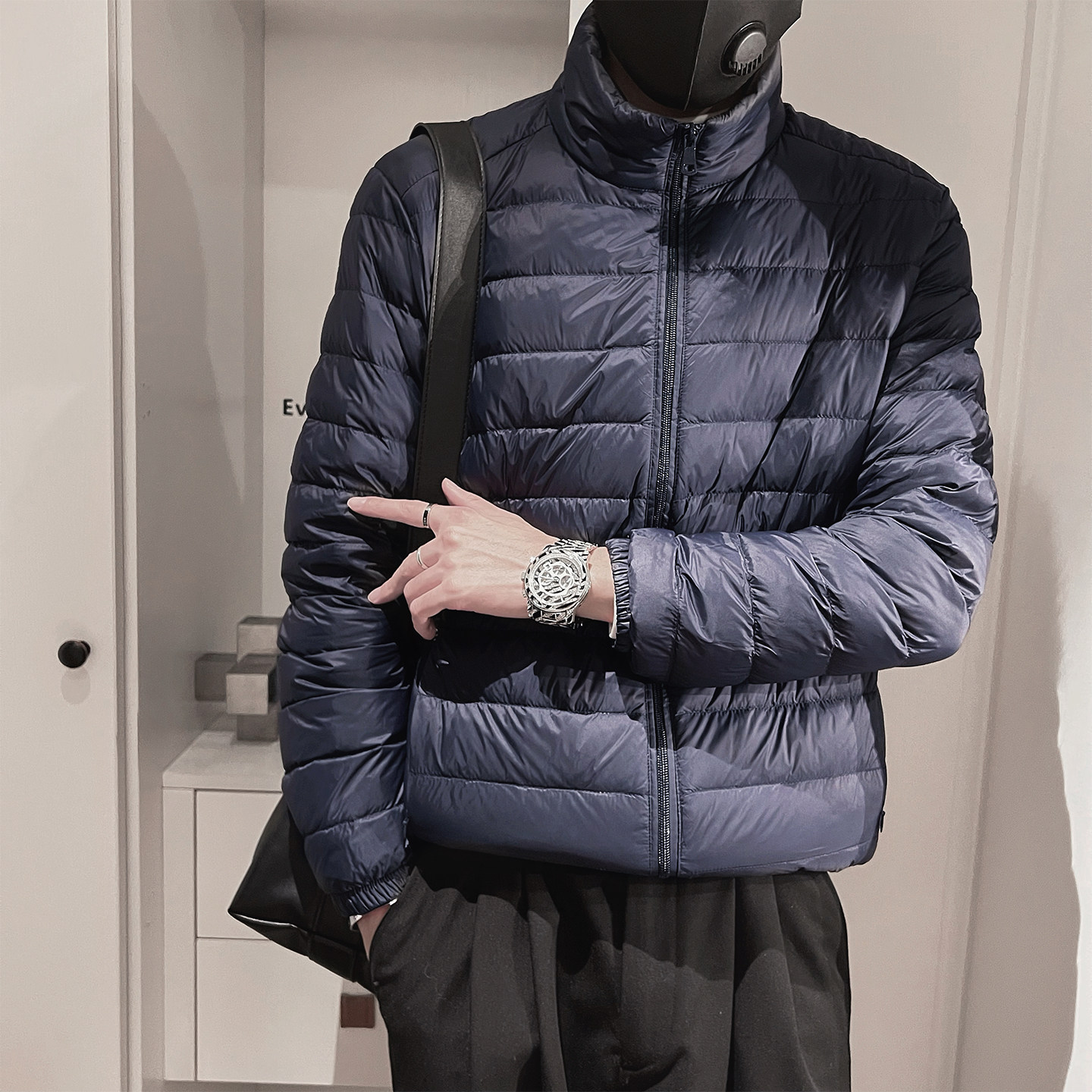 Y115-P128控178-M-3XL-聚酯纤维50绒（50-100）格立领羽绒服,男装羽绒服,电商A216