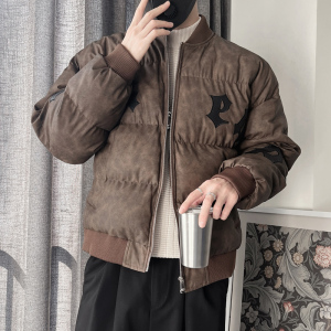Y82-特P138控178冬季加厚羽绒棉服面包服宽松棉衣刺绣字母外套,黑色短款棉衣怎么搭配图片