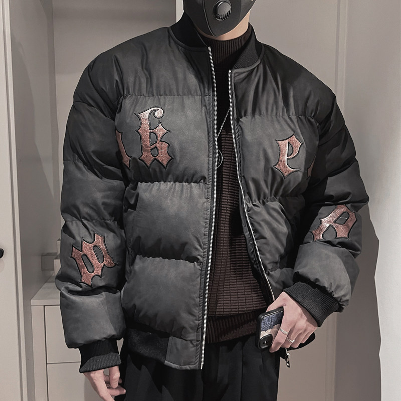 Y82-特P138控178冬季加厚羽绒棉服棉衣面包服刺绣字母宽松外套,男装棉衣,电商A216