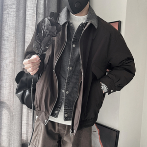 Y109-P198-控265 聚酯纤维  假两件拼牛仔薄羽绒服50绒 单件图片