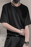 X110-P45控69夏季男士设计感宽松纯色圆领打底衫体恤衫半袖T，男装T恤，电商A216