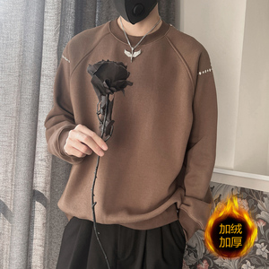 WY193-特P78控108冬季加厚重磅圆领卫衣男冬款男士内搭加绒衣服