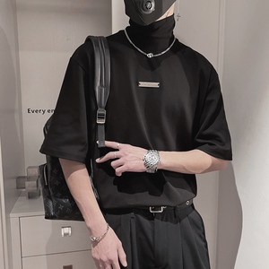 X05-P45控65夏季新款短袖男士半高领纯棉社会小伙潮流男士T恤