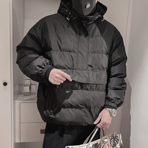 Y83-P128控168连帽套头棉衣男冬季下摆抽绳宽加厚保暖休闲外套,日常明星穿搭时尚图片