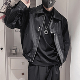 PY01-P178-控23870%PU30%涤纶短款皮衣大门襟分割裁剪结构，男装皮衣，电商A216